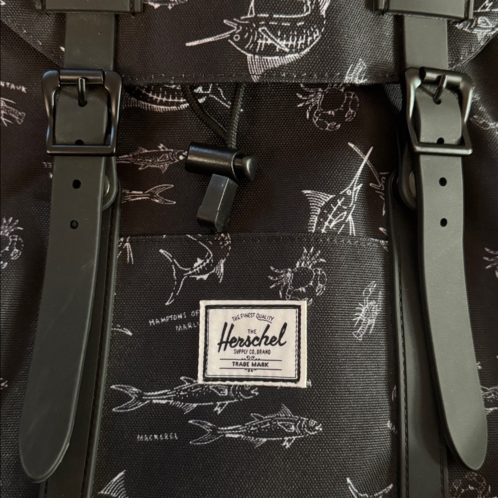 Herschel Supply Company Black Backpack with Swordfish Sailfish Graphic Design - Picture 5 of 8